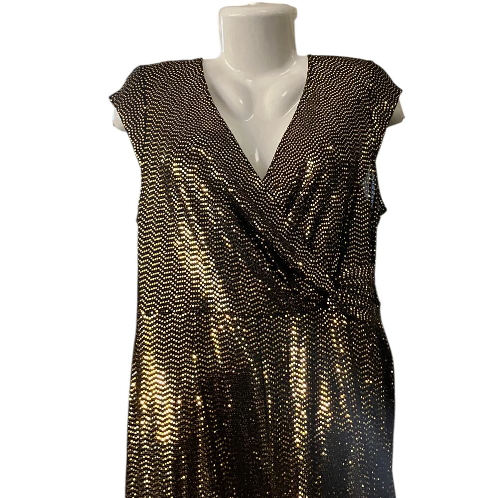 JM Studio by John Meyer Women's Black/ Gold Sequin Surplice Jumpsuit Lined SZ 12 - Picture 3 of 11